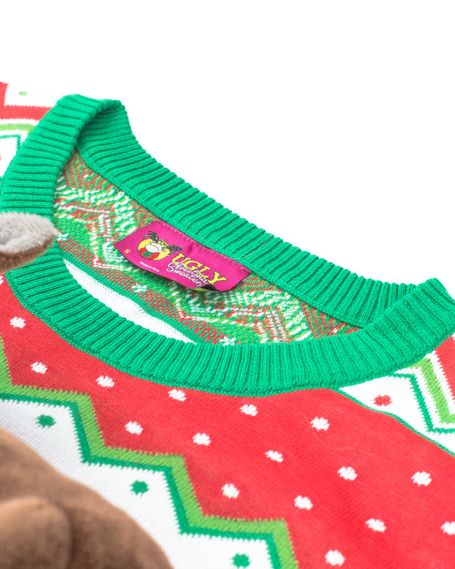 Pull de Noël moche animé en 3D avec un renne qui chevauche un renne