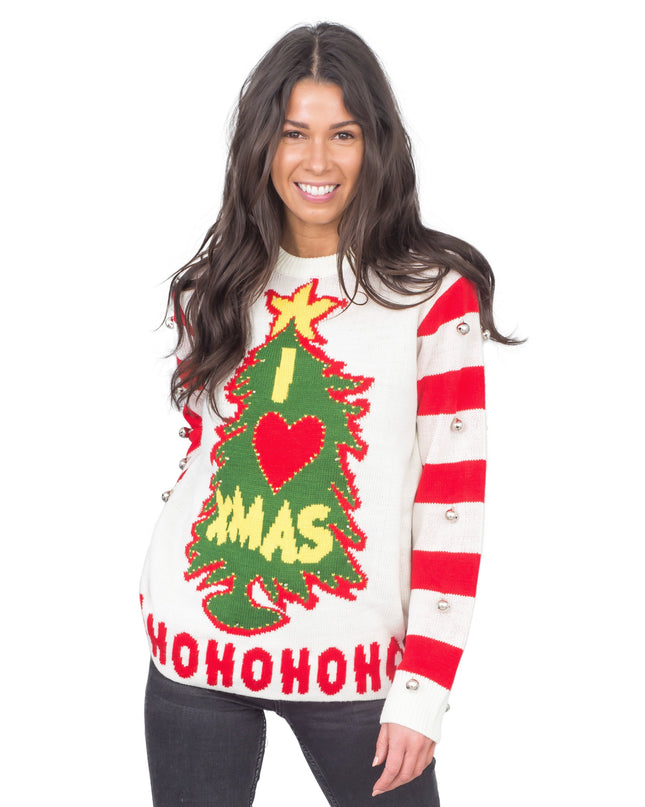 I Love Xmas HOHOHO Light Up and Bells Ugly Sweater