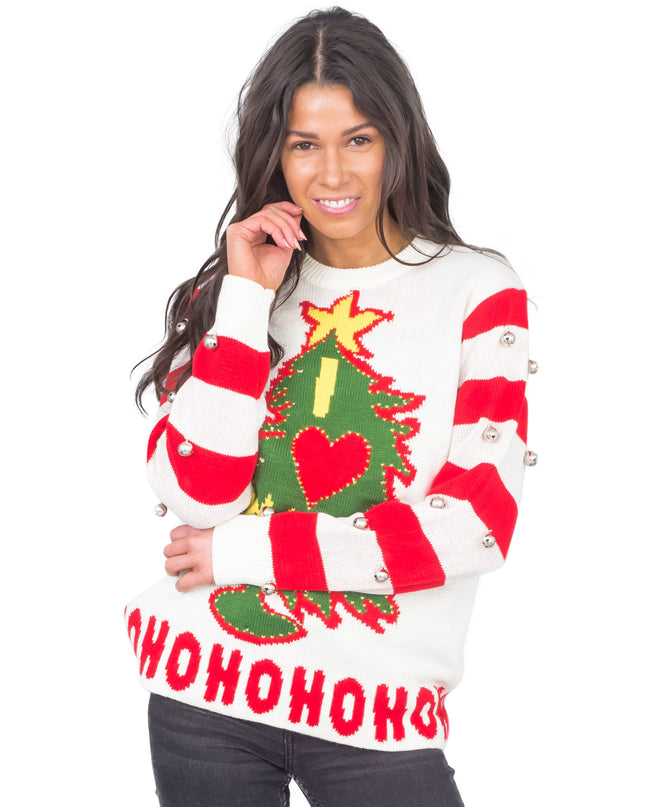 J'adore Noël HOHOHO Pull moche lumineux et à clochettes