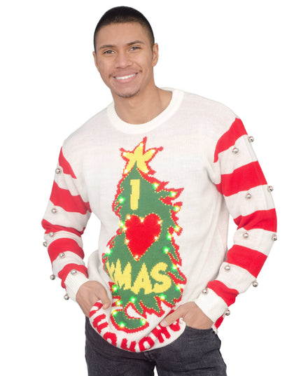 J'adore Noël HOHOHO Pull moche lumineux et à clochettes