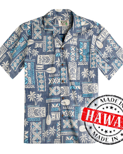 Chemise hawaïenne Tapa Blue pour hommes