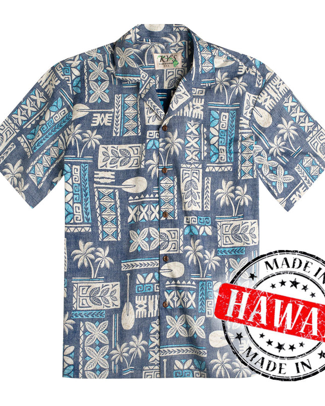 Chemise hawaïenne Tapa Blue pour hommes