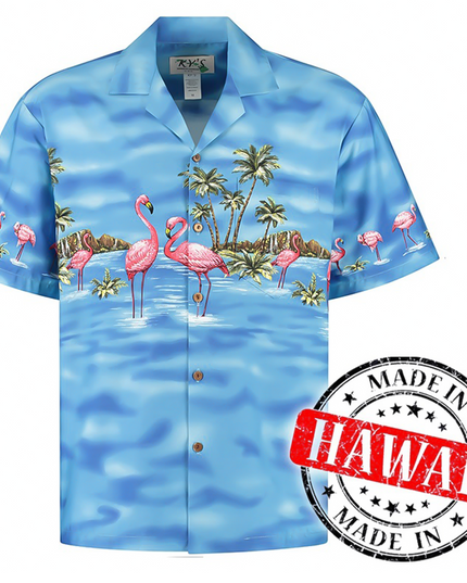 Chemise hawaïenne à motif flamant rose dans l'eau