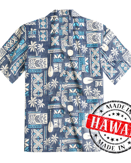 Chemise hawaïenne Tapa Blue pour hommes