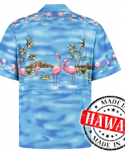 Chemise hawaïenne à motif flamant rose dans l'eau