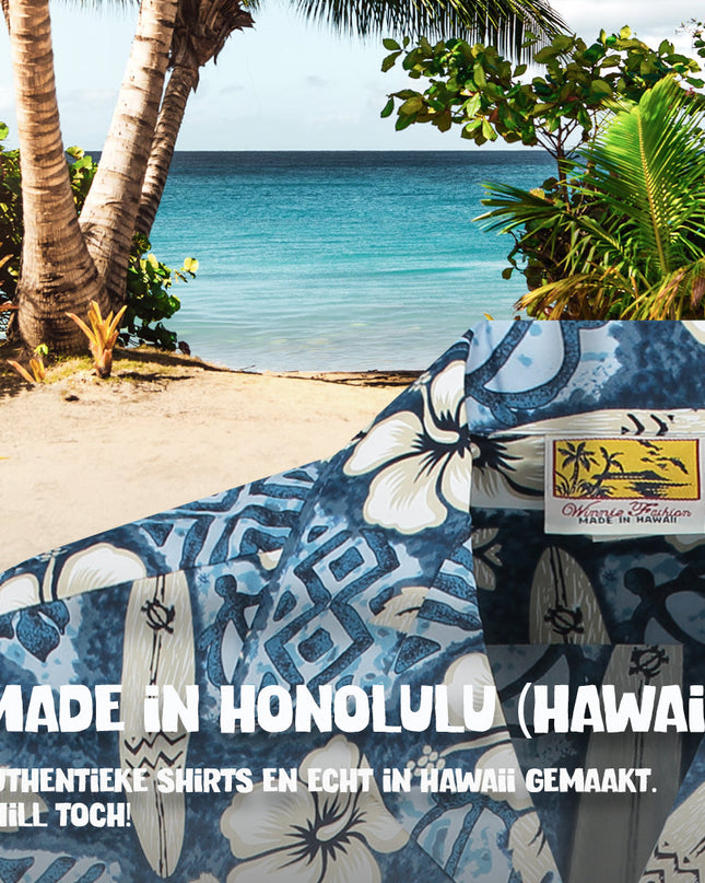 Chemise hawaïenne bleue Hibiscus Surfboards