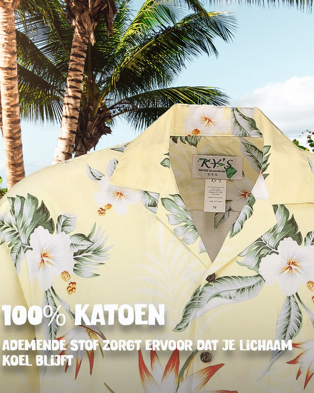 Chemise hawaïenne jaune hibiscus pour hommes