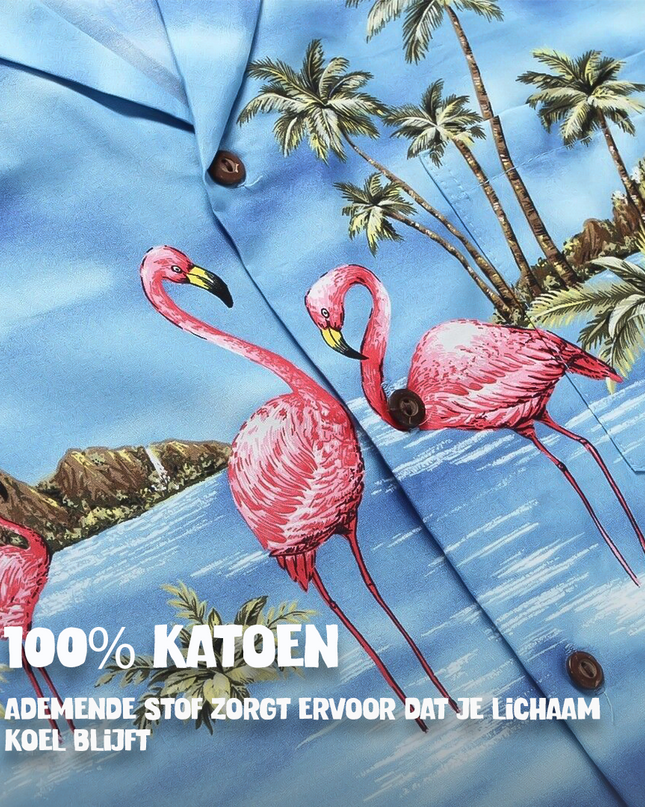 Chemise hawaïenne à motif flamant rose dans l'eau