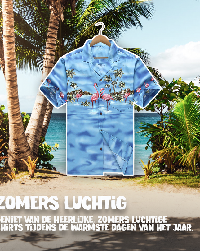 Chemise hawaïenne à motif flamant rose dans l'eau