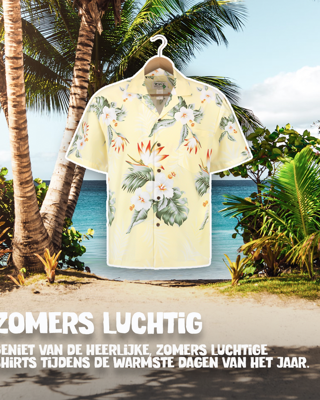 Chemise hawaïenne jaune hibiscus pour hommes