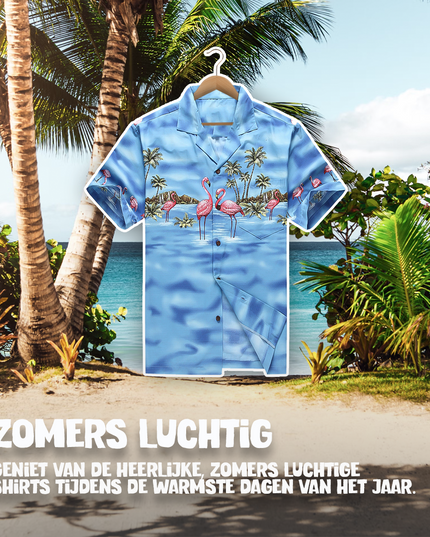 Chemise hawaïenne à motif flamant rose dans l'eau