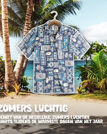 Chemise hawaïenne Tapa Blue pour hommes