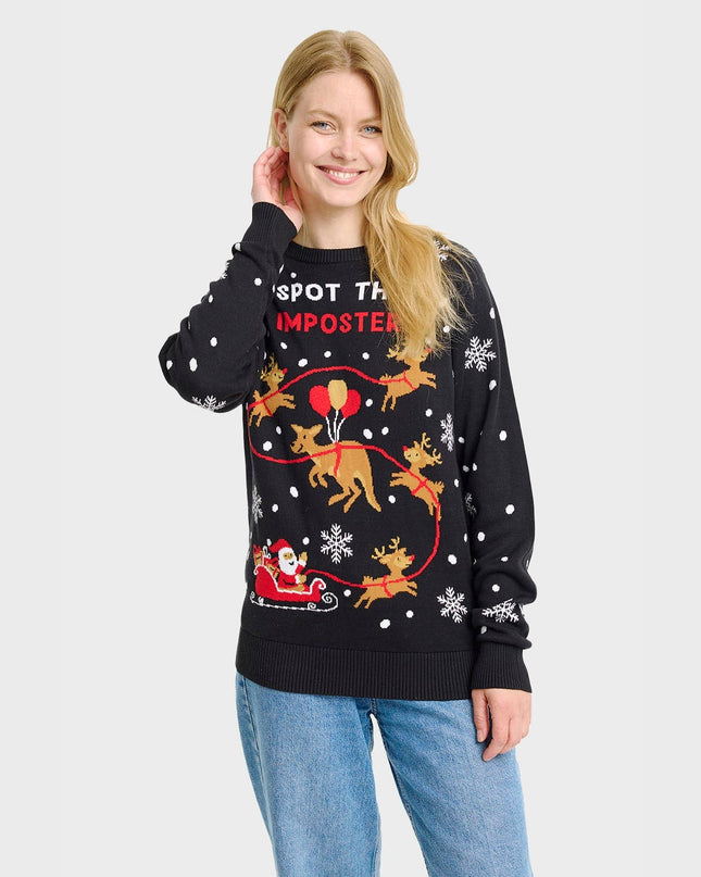 Pull de Noël imposteur pour femme - Style douillet pour les fêtes