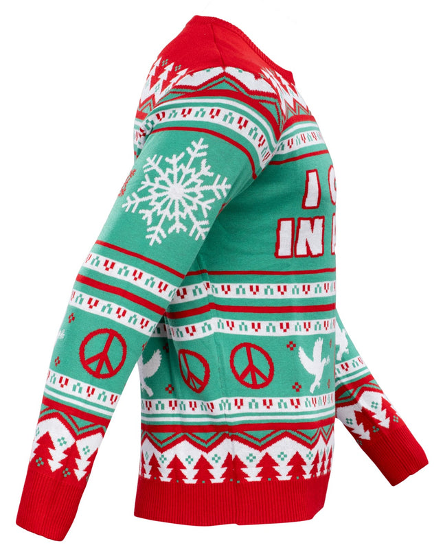 Pulls de Noël moches unisexes pour couples « Je viens en paix »