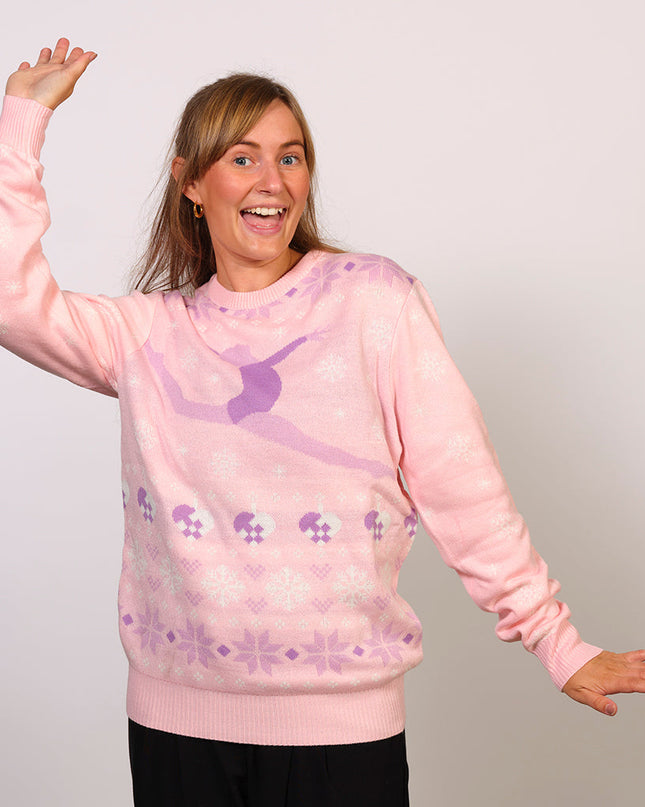 Pull de Noël rose - Style familial