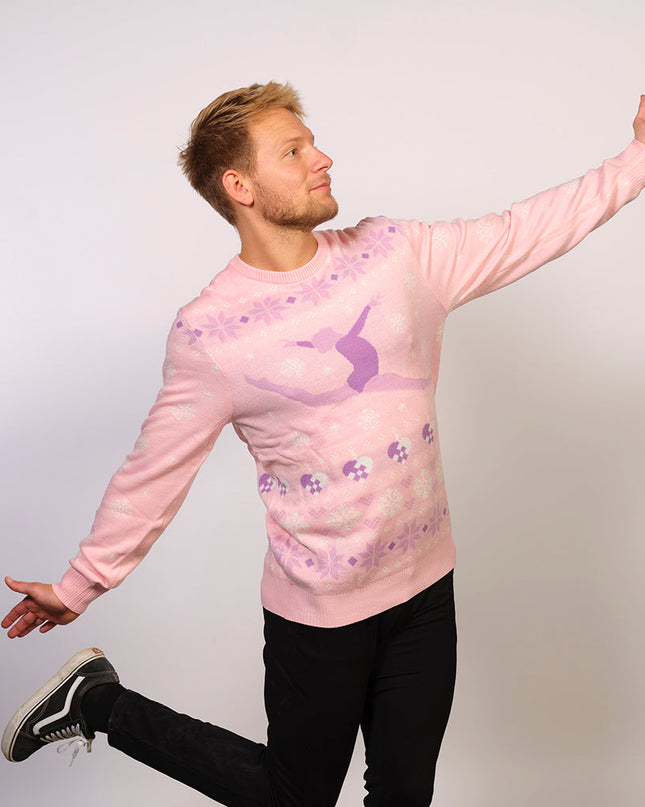 Pull de Noël rose - Style familial