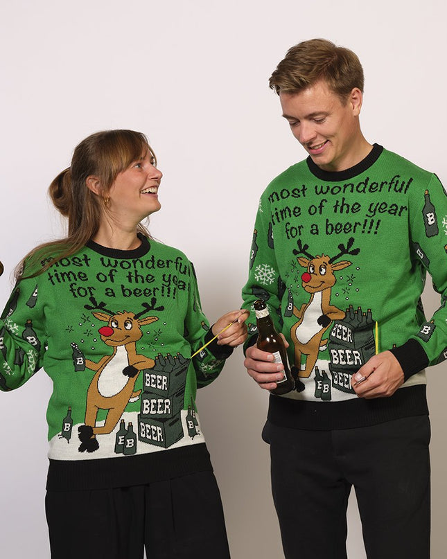 Pull de Noël vert « La plus belle période »