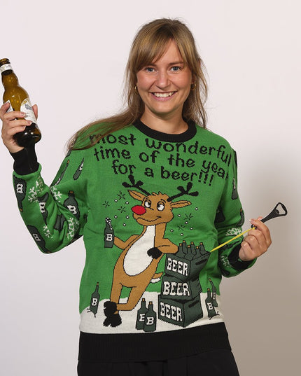 Pull de Noël vert « La plus belle période »