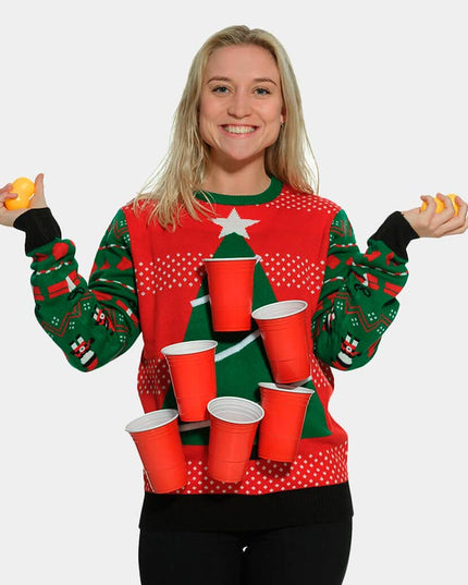 Pull de Noël Beer Pong avec distributeur de bière