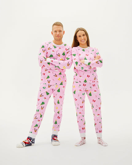 Pyjama de Noël rose pour homme - Confort toute l'année