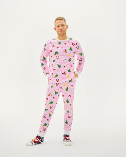 Pyjama de Noël rose pour homme - Confort toute l'année