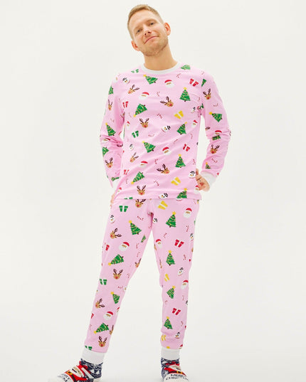 Pyjama de Noël rose pour homme - Confort toute l'année