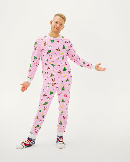 Pyjama de Noël rose pour homme - Confort toute l'année