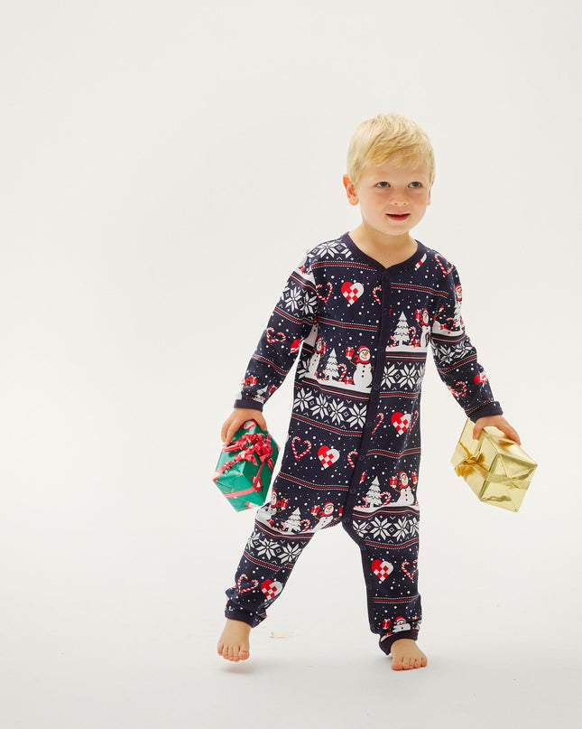 Combinaison bébé bleu marine à cœurs de Noël