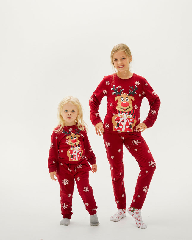 Pyjamas de Noël rouges mignons de Rudolf pour enfants
