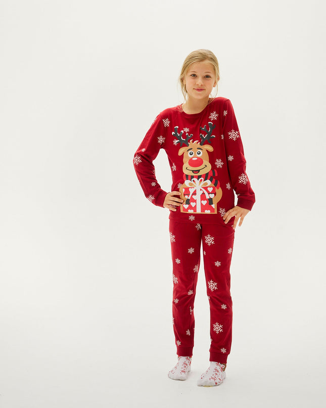 Pyjamas de Noël rouges mignons de Rudolf pour enfants