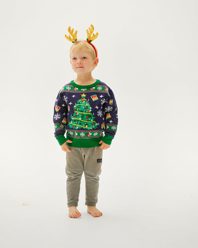 Pull de Noël bleu sapin pour enfants