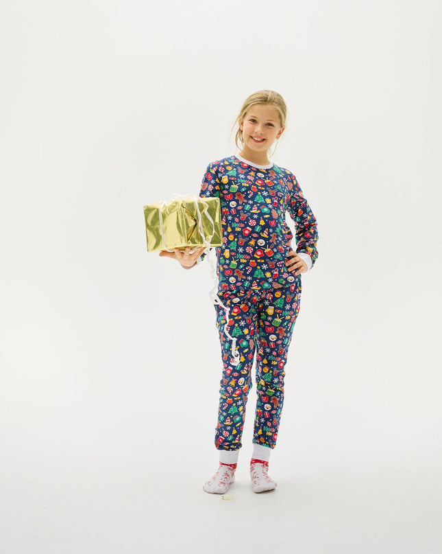 Pyjama de Noël bleu marine « fou » pour enfants - Un favori de la famille