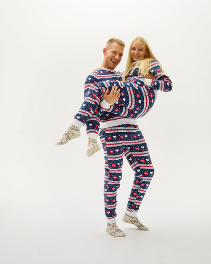 Ensemble de pyjamas de Noël pour homme, motif Saint-Valentin marine