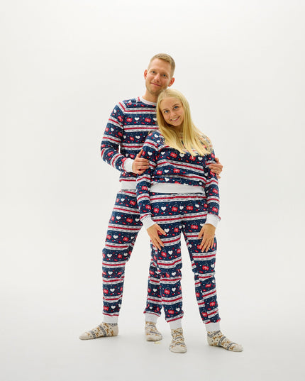 Ensemble de pyjamas de Noël pour femmes, motif Saint-Valentin, couleur marine