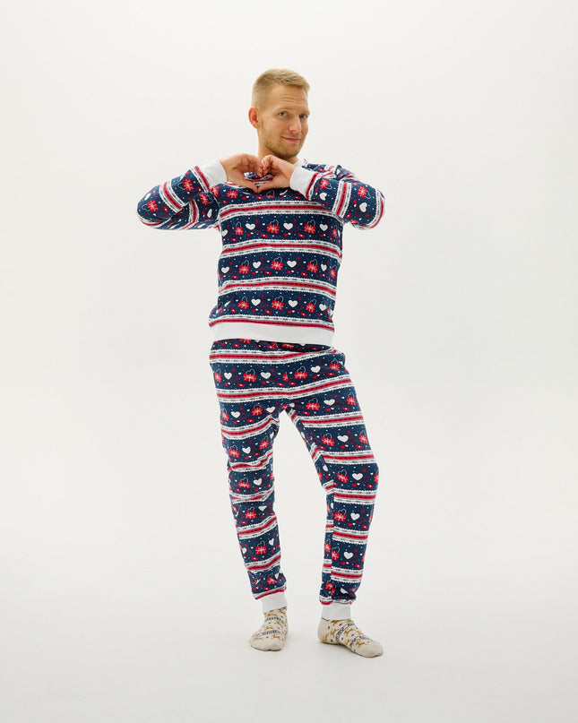 Ensemble de pyjamas de Noël pour homme, motif Saint-Valentin marine
