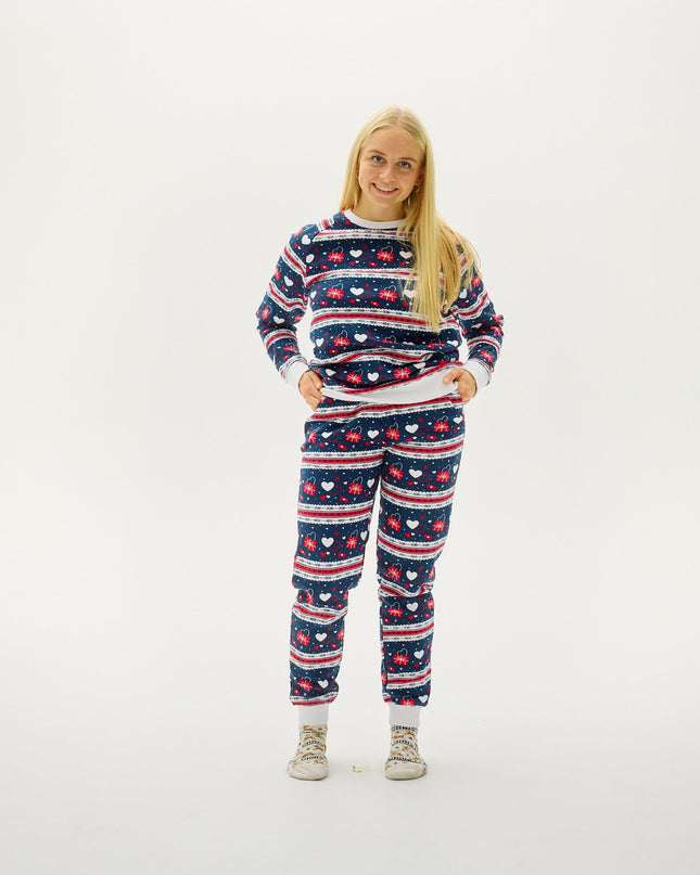 Ensemble de pyjamas de Noël pour femmes, motif Saint-Valentin, couleur marine
