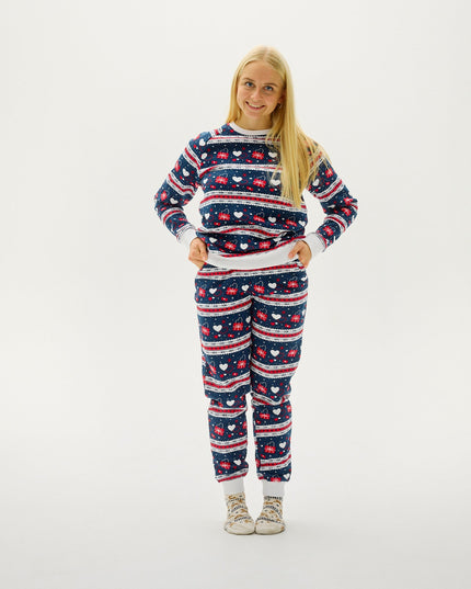 Ensemble de pyjamas de Noël pour femmes, motif Saint-Valentin, couleur marine