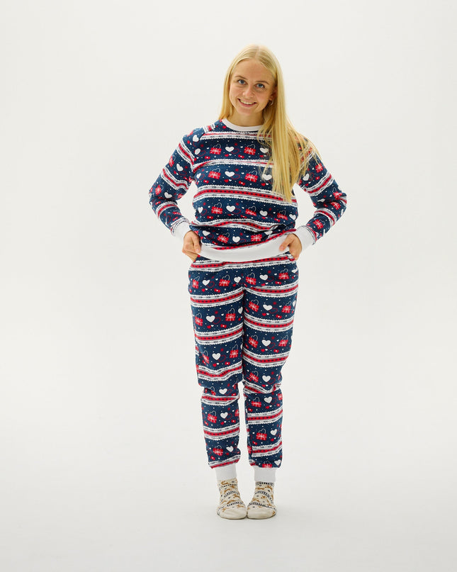 Ensemble de pyjamas de Noël pour femmes, motif Saint-Valentin, couleur marine