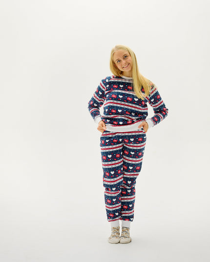 Ensemble de pyjamas de Noël pour femmes, motif Saint-Valentin, couleur marine