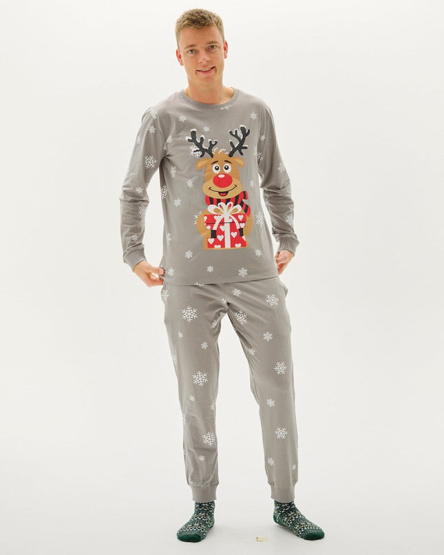 Adorable pyjama Rudolph gris pour homme