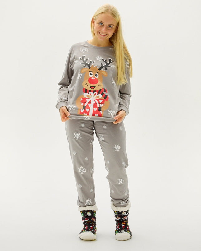 Adorable pyjama gris Rudolph pour femmes