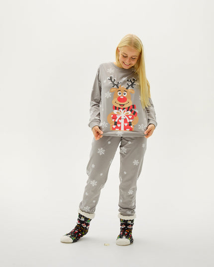 Adorable pyjama gris Rudolph pour femmes