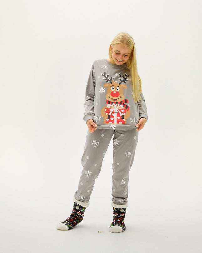 Adorable pyjama gris Rudolph pour femmes