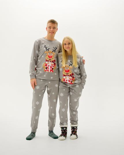 Adorable pyjama gris Rudolph pour femmes