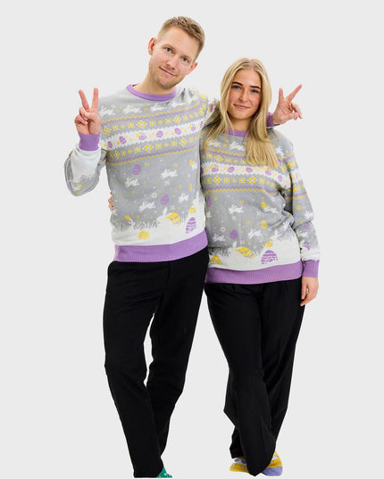 Pull de Pâques gris mignon pour femmes