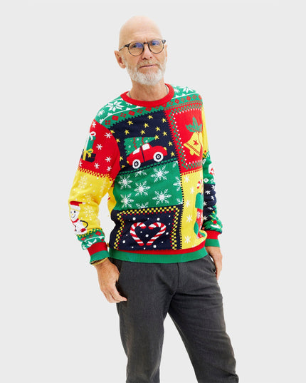 Pull de Noël patchwork pour homme - Modèle familial