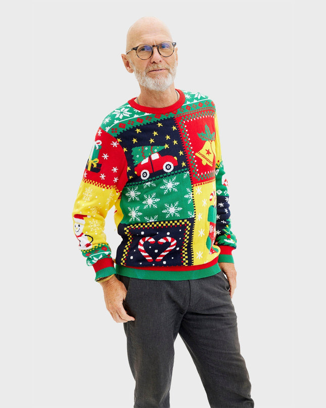 Pull de Noël patchwork pour homme - Modèle familial