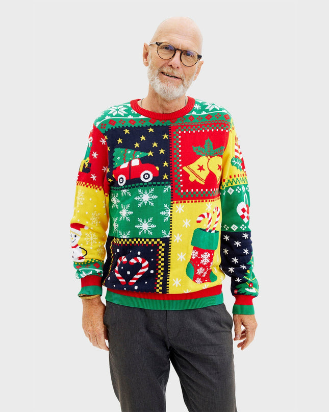 Patchwork Christmas Sweater for Men - Family-Friendly Design
