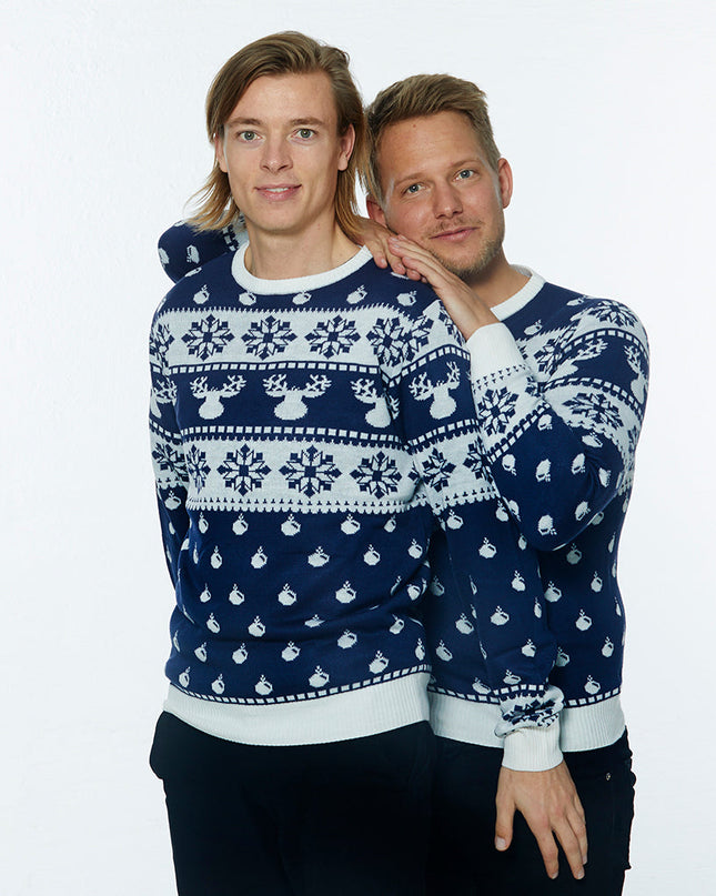 Pull de Noël bleu classique pour homme