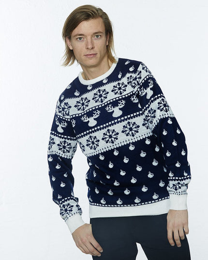 Pull de Noël bleu classique pour homme